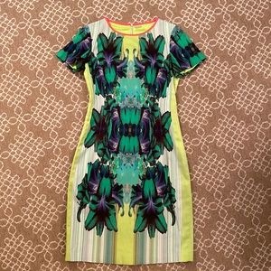 Elie Tahari patterned dress with neon accents